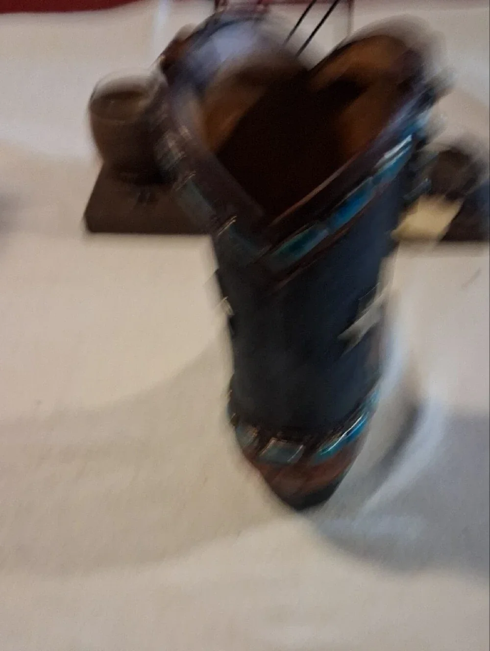 Decorative Western Boot Vase in Brown with Turquoise Accents